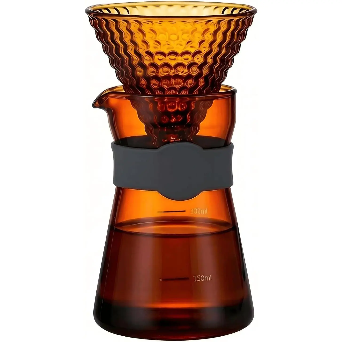 Amber Glass Pour Over Coffee Maker Set - 10oz/300ml Glass Coffee Maker & Coffee Carafe - Manual Coffee Pour Over Dripper for Home& Office - Elegant Pour Over Coffee Brewer Gift