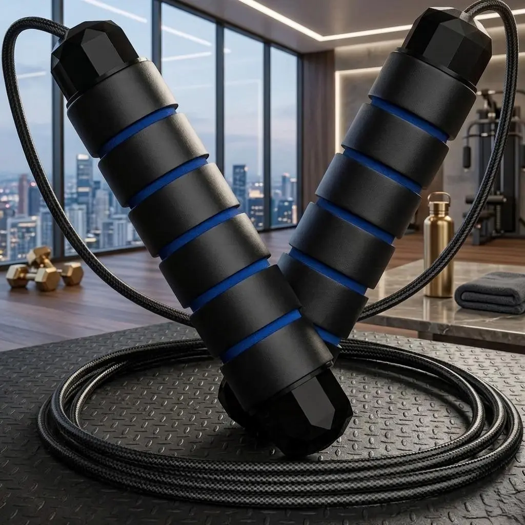 Adjustable Jump Rope with Foam Handles, Skipping Rope for Exercise, Cardio, Fitness Training & Home Workouts