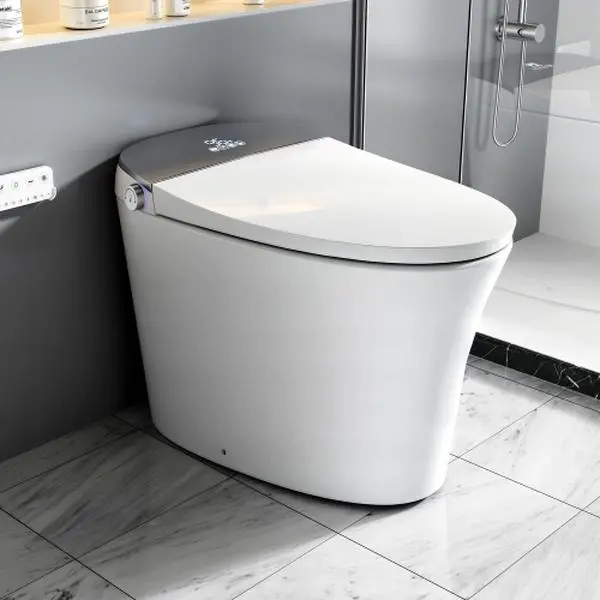 Bellemave Ceramic Smart Toilet - 19.0 in. Height, 16.5 in. Width, Built-in Tank, Automatic Foaming Design, Advanced Vortex Flushing System, Adjustable Heated Seat, Warm Water Sprayer, Dryer, Auto Flush & Close, Prewet Bowl Clean, Remote Control, Adjustabl
