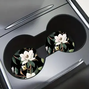 Flower Pattern Round Car Coaster, 1 Pair Waterproof Anti-slip Car Cup Mat, Universal Car Interior Decoration Accessories For Women & Girls, Boujee Car Accessories