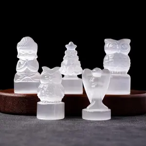 Natural Crystal Owl Design Decoration, 1 Count Mini Cute Selenite Angel Ornament, Desktop Decoration for Home Office, Home Decor, Room Decor, Crystal Carvings