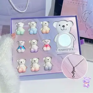 Bear Family Lip Gloss Set, 6 Colors Bear Lip Balm + 2 Cute Bear Ornaments + Bear Lip Cream + Mirror + Necklace, Best Gift Choice