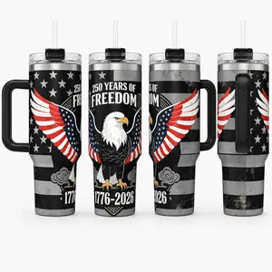 Eagle 250th Anniversary USA Gifts Tumbler 40oz with Handle and Straw, 250 Years Of Freedom Patriotic Gift, American Anniversary Drinkware, 250th America Birthday Travel Mug