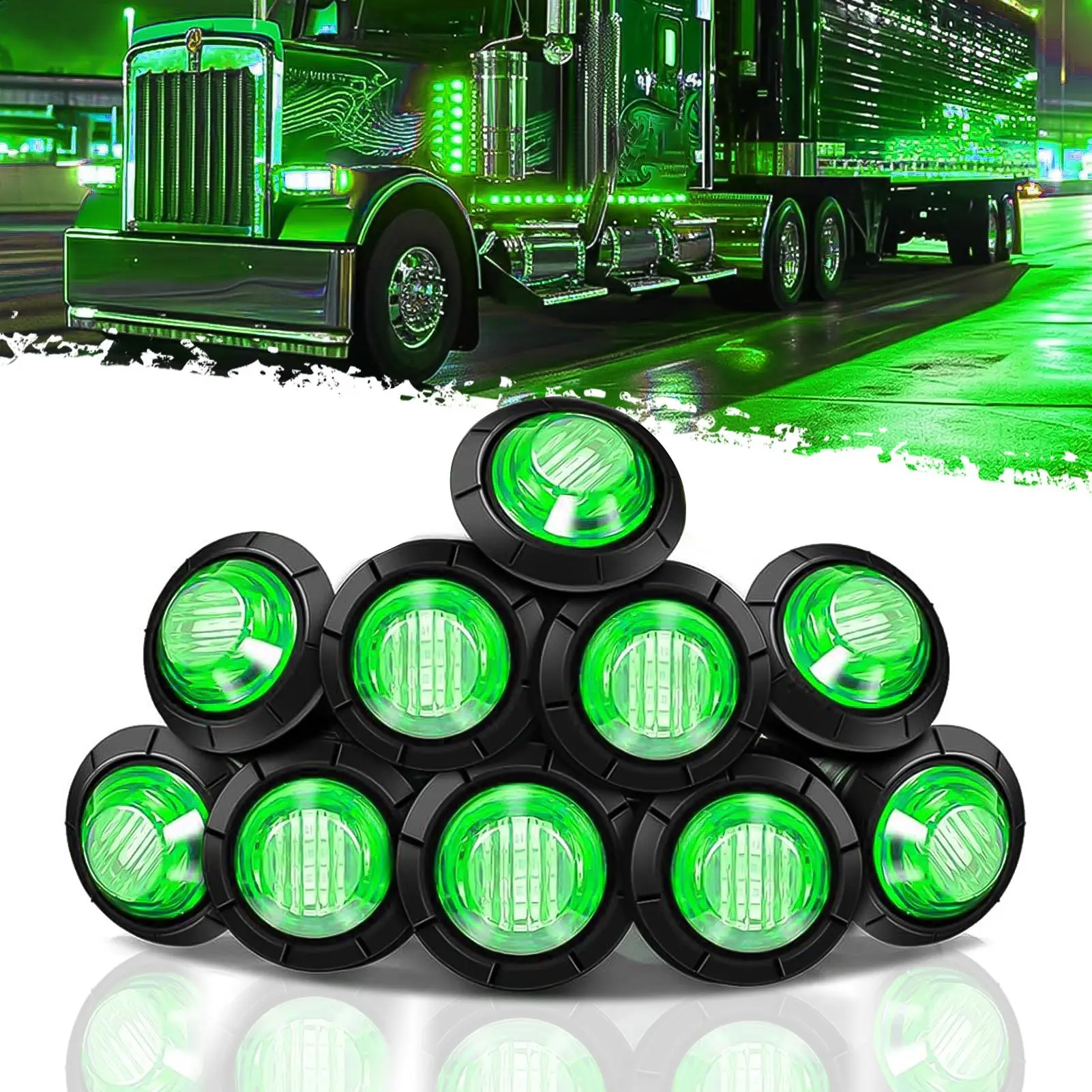 DIBMS 10x 3/4" Round LED Clearence Light Front Rear Side Marker Indicators Light for Truck Car Bus Trailer Van Caravan Boat, Taillight Brake Stop Lamp