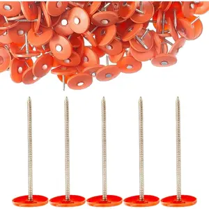 250 Pack 3 Inch Round Plastic Cap Galvanized Roofing Nails for House Wrap Fastening Foam Board Roofing Felt Insulation Film