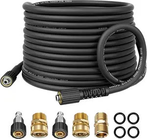 Pressure Washer Hose 50FT*1/4" with M22&14mm Connects, 4000PSI Power Washing Hose with M22 to 3/8 Quick Connect Set and Extension Adapter
