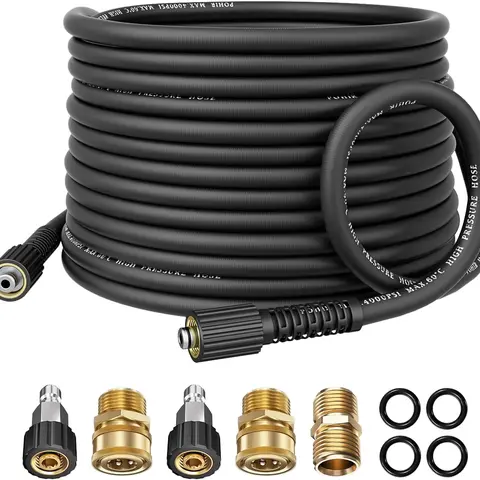 POHIR High Pressure Flexible Water Hose, 50FT x 1/4-Inch, 4000 PSI MAX, M22 14/15mm Thread Compatible, Quick Connect, Kink-Reduced Rust-Proof Brass Extension Hose for Wash Cars, Decks, Driveways, Sheds