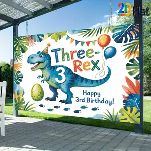 2D Flat Banner Wall Decor 1pc, featuring a cartoon Tyrannosaurus rex pattern, perfect for birthday greetings and creating a joyful atmosphere. It's a great surprise for anniversaries and an ideal gift for friends, family, and colleagues.