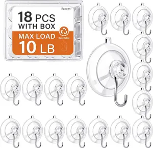 18 Pack Suction Cup Hooks Max Load 10LB, 1.77Inch Suction Cup Hook for Glass Window, Reusable, Suitable for Glass, Windows, Bathrooms, Kitchens, Tiles, Shower Cubicles
