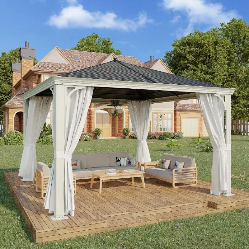 12' x 12' Hardtop Gazebo, Coated Aluminum Frame Gazebo with Galvanized Steel Roof for Patios, Gardens, Lawns