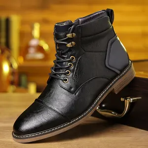 1 Pair Men's Vintage Casual Cowboy Style Short Boots - Solid Color Faux Upper, Round Toe, Zipper Closure, Rubber Sole, All-Season Outdoor Hiking Footwear, Cowboy Style, Small Boots