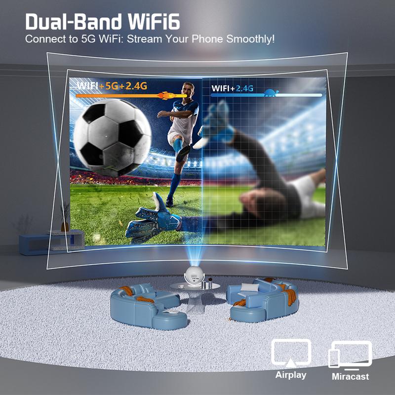 XBJ Portable Projector with WiFi 5G & Bluetooth, HD Home Video Projector for Outdoor Movies, 200" Screen with Built-in Speaker, Support 360° Correction Audio projector 4k projector for bedroom projectors