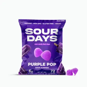 Sour Days Organic Sour Purple Pop Gummies - Non-GMO, Gluten-Free, Vegan, Naturally Sweetened with Fruit Extracts, 72 Calories, 36g