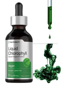 Horbäach Liquid Chlorophyll Drops 2 oz Vegan Non-GMO Gluten Free Formula Natural Peppermint Flavor Healthcare Supplement Organic