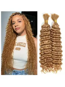 Deep Wave Boho Bulk Human Hair Style Human Braiding Hair, 2 Bundles Honey Blonde Color #27, Perfect for Halloween Cosplay & Bohemian Hairstyles