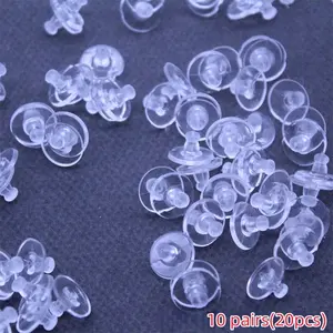 10 Pairs (20 Pieces) Hook Earring Backs, Transparent Safety Plug, Soft Clip Earring Needle Back Replacement, Ear Stud Closure