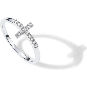 Gold Plated Cubic Zirconia Cross Ring for Women - Eternity Promise Ring for Her - Infinity Religious Wedding Band