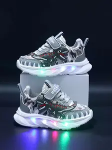 Halloween Tyrannosaurus Rex Light-Up Kids Shoes, Boys' Sporty Glow Sneakers, Anti-Slip Soft Sole Casual Footwear for Spring & Fall, LED Shoes