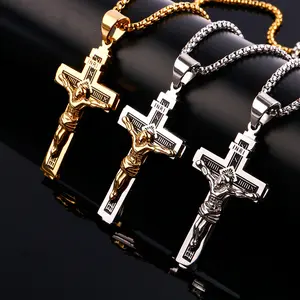 Jesus New Stainless Steel Men's Personalized Multi Layer Cross Hanging Ornament Titanium Steel Pendant Hip Hop Necklace Fashion Accessories Jewelry Design  Minimalist Chain