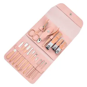 A 16-piece Premium Stainless Steel Modern-style Nail Art Set, Including A Straight-blade Nail File, Ear Pick, and Scissors; A Professional Travel-style Beauty Care Set.