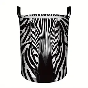 Zebra Pattern Foldable Laundry Basket - Large Capacity Fabric Storage Basket with Handle, Can Store Clothes, Toys, and Household Items, Black and White Striped Design, Multi-Room Storage Box, Laundry Basket, Laundry Basket