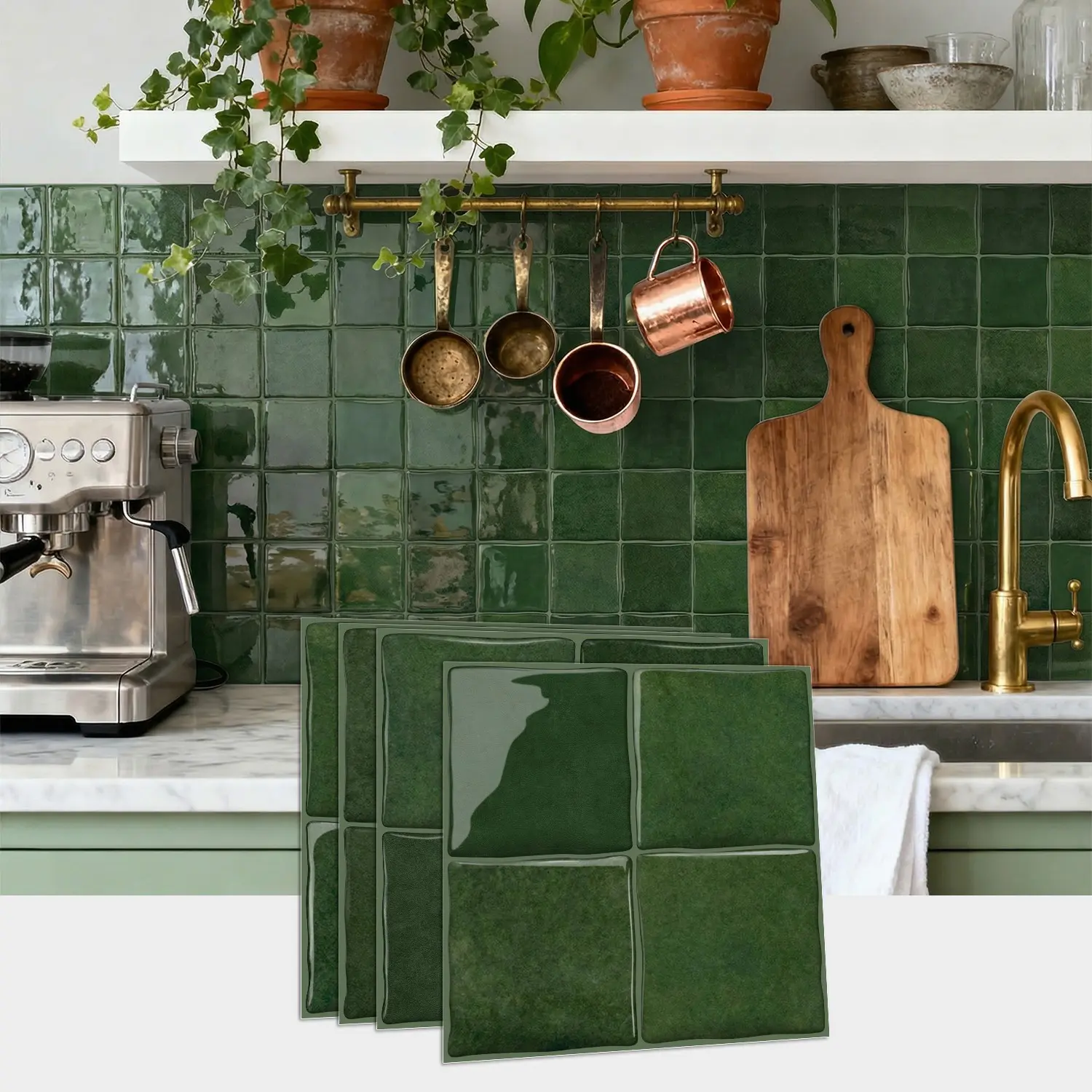 10pcs Vintage Grid Wall Stickers, Wall Stickers Decorations, Tile Wall Decals, Waterproof Oil-Resistant, Kitchen Bathroom Decor, Smooth Surface, Universal Use, Tiles Sticker