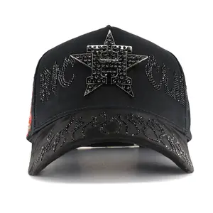 Streetwear Baseball Cap with 3D Star H Logo & Rhinestone Details, Unisex Adjustable Fit
