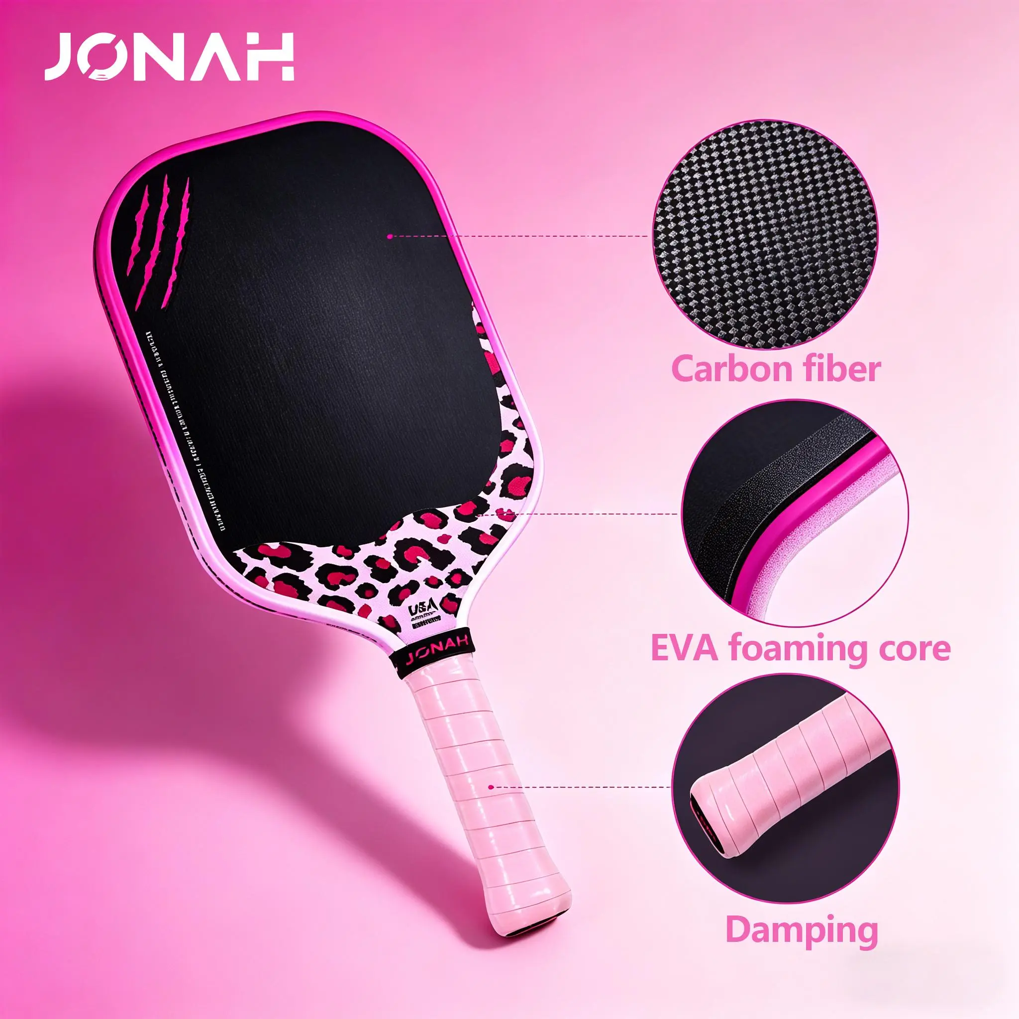 JONAH Carbon Fiber Lightweight Pickleball Paddle - Stylish Pink Panther Leopard Design, Bold Look, Honeycomb Core, Spin Boost - Perfect Gift for Women Pickleball Lovers Beginners, Women's Fashion