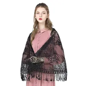 Classical Lace Trim Mantilla Shawl for Spring Mantilla Headwear Scarf Veil