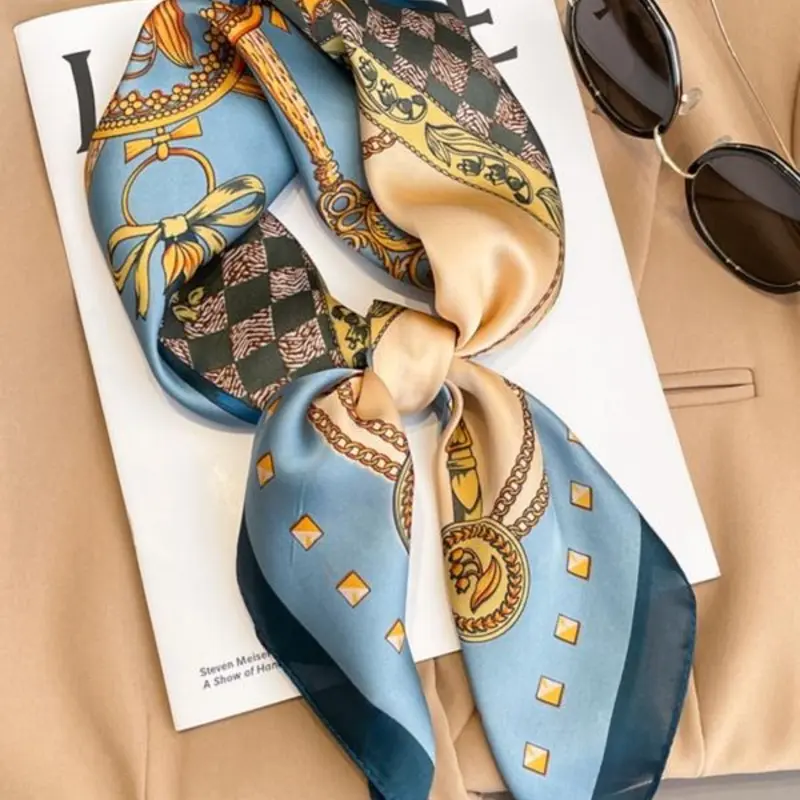 Women's Fashion Casual Soft Boho Style Scarf (70x70 CM), New Silk Satin Square Scarf, Checkered Scarf, Summer Scarf, Boho Shawl Wrap, Elegant Accessory for Ladies, Perfect for All Seasons, Fashion Shawl