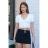 John Galt Women's White Scalloped Trim Short Sleeve Cardigan