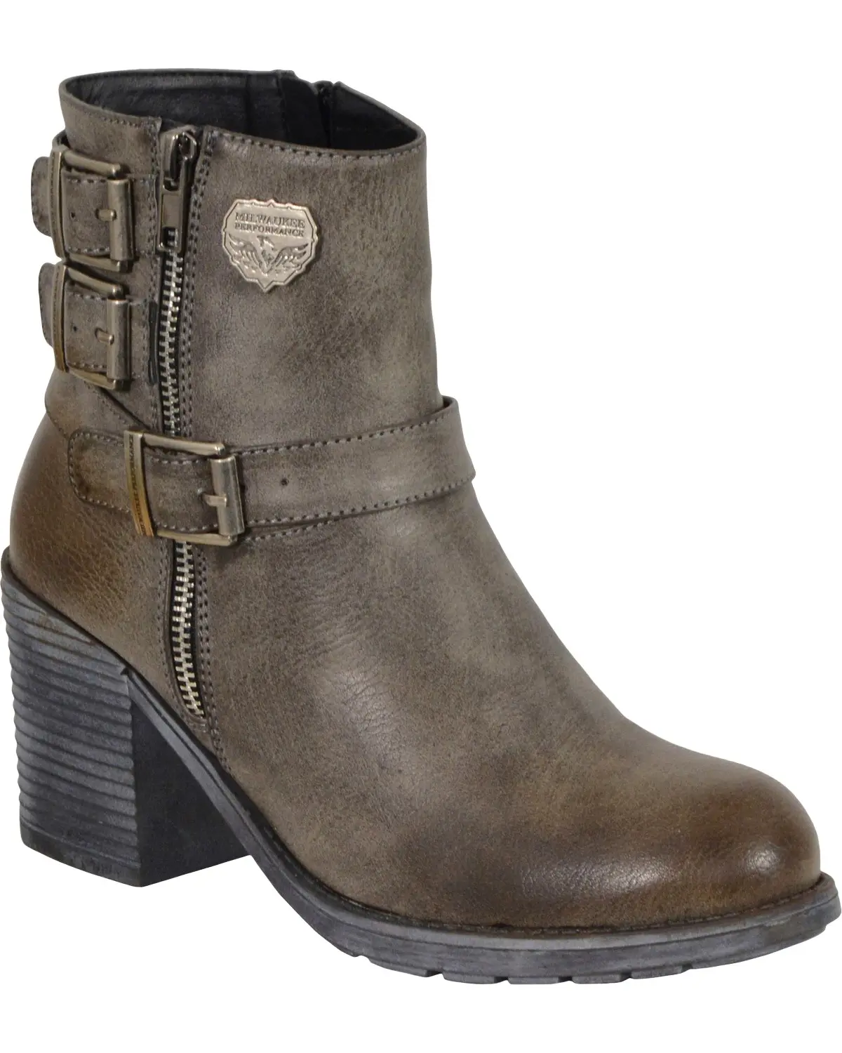 Milwaukee Leather Women's Women'S Triple Buckle Platform Booties Round Toe - Mbl9406