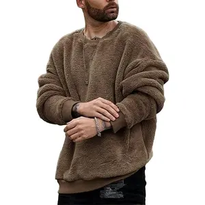Mens Fuzzy Sherpa Sweatshirt Long Sleeve Fluffy Crew Neck Pullover Cozy Basic Unisex Fall Winter Warm Tops