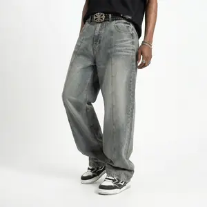 Inflation washed vintage deconstructed wide-leg bent-hem jeans, All Seasons, Casual fathersdaygift, Pants, Trouser
