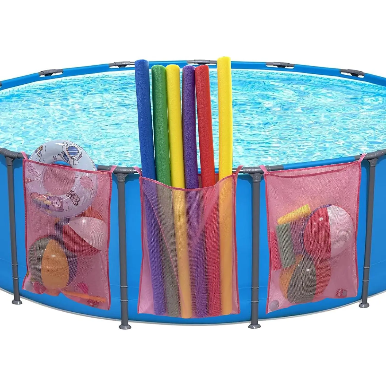 Poolside Storage Organizer for Above Ground Pools, Hanging Bag for Pool Floats, Towels and Accessories