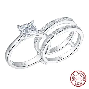 Solid 925 Sterling Silver Wedding Rings for Women Solitaire Princess Cut Engagement Ring Eternity AAAAA Zircon Guard Band QR8030 #Love Story
