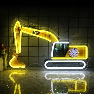 Excavator Neon Sign for Farm Bedroom Neon Sign for Bar, Restaurant, Christmas, Birthday Party Favors, LED Art Wall Decor, Cat Excavator Light Bar Sign, 5V USB Power Supply