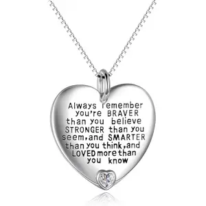 YFN Sterling Silver Always Remember You are Braver Than You Believe Jewelry Pendant Necklace Inspirational Gifts