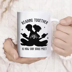 Book Lover Couple Reading Together Mug Romantic Minimal Edition 11 oz Standard Premium Ceramic Quality Comfortable Handle Quiet Love Moments Perfect for Valentine's Day & Anniversaries