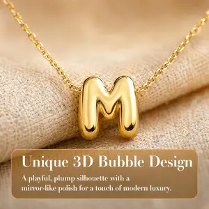 Tarnish Free Stainless Steel Bubble Letter Necklace • Dainty Balloon Initial Pendant • Personalized Aesthetic Jewelry Gift