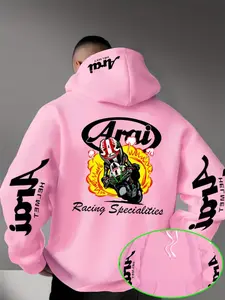 Men's Comfortable Daily Wear Arai Brand Logo Racing Driver Explosion Effect Print Hoodie, Street Fashion, Casual, Breathable Material