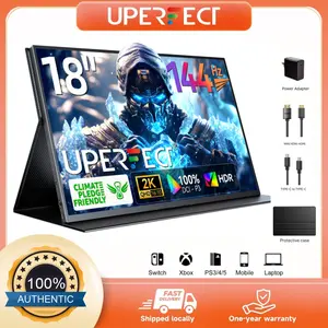 UPERFECT 18 Inches 2K 144HZ Portable Gaming Monitor IPS Display 100% sRGB HDR Low Blue Light Ultra-Slim Kickstand Dual Speakers USB-C HDMI Plug & Play for Laptop PC Mac PS5 Xbox Switch Gaming Remote Work monitor freesync Full Office hz work mini C