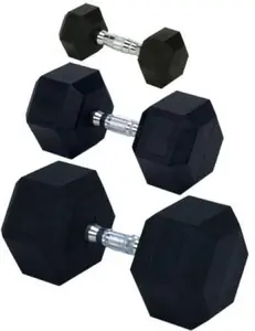 Rubber Encased Solid Hex Dumbbell, 55 lbs