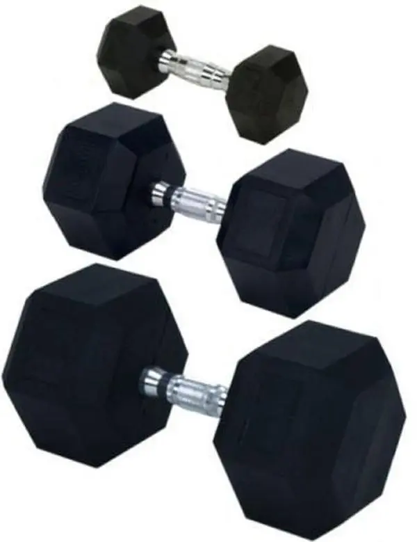 20 lbs Large Rubber Encased Solid Hex Dumbbell - Black, Knurled Handles, Chrome Plated, Ergonomically Designed for Full-Body Weight Training & Resistance Training, Dumbbells, Large Rubber Dumbbells