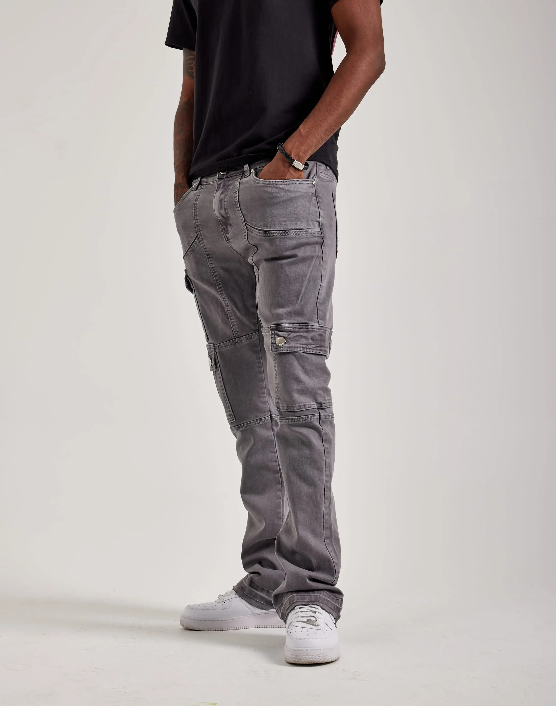 Mens WAIMEA Overdyed Stacked Cargo Denim Jeans