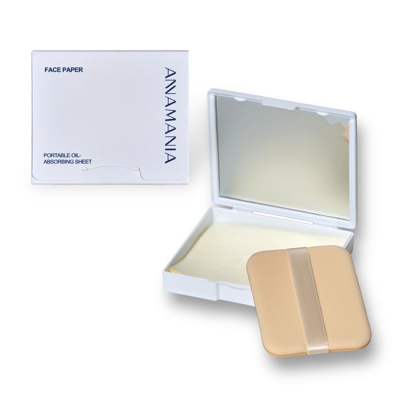 ANAMANIA Oil Blotting Sheets for Face with Mirror and Puff. 200 Sheets oil Blotting paper for oily skin, Absorb Excess Oil,  Face paper Compact Makeup Matte Pack