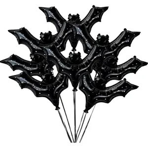 Cheerland Bat Balloons Black Halloween Decorations Foil Spooky Star Summerween Decor for Birthday Classroom Haunted House Scary Gothic Horror Theme Trick or Treat Bats Party Celebration Supplies 8pcs