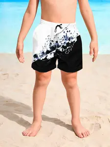 Boom Explosion Cartoon Shorts for Kids, Summer Breathable Casual Beach Pants, Trendy Fitted Design, Random Print Pattern