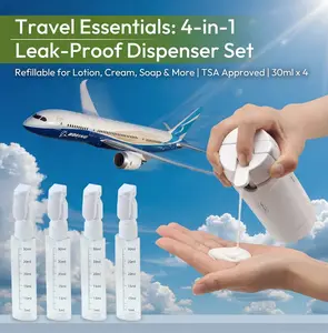 4-in-1 Travel Dispenser Bottle Set, Leakproof & Refillable, 1oz TSA Approved Silicone Containers with Scale and Labels, Squeezable Locking Design for Shampoo, Lotion, Conditioner – Ideal for Carry-On, Trips & Vacations