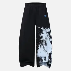 Aelfric Eden Ink Wash Horse Graphic Baggy Barrel Sweatpants High Waist Drawstring Elastic Waist Mini  Oversized Barrel Wide Leg Soft Fabric Edgy Streetwear Unisex Bottoms